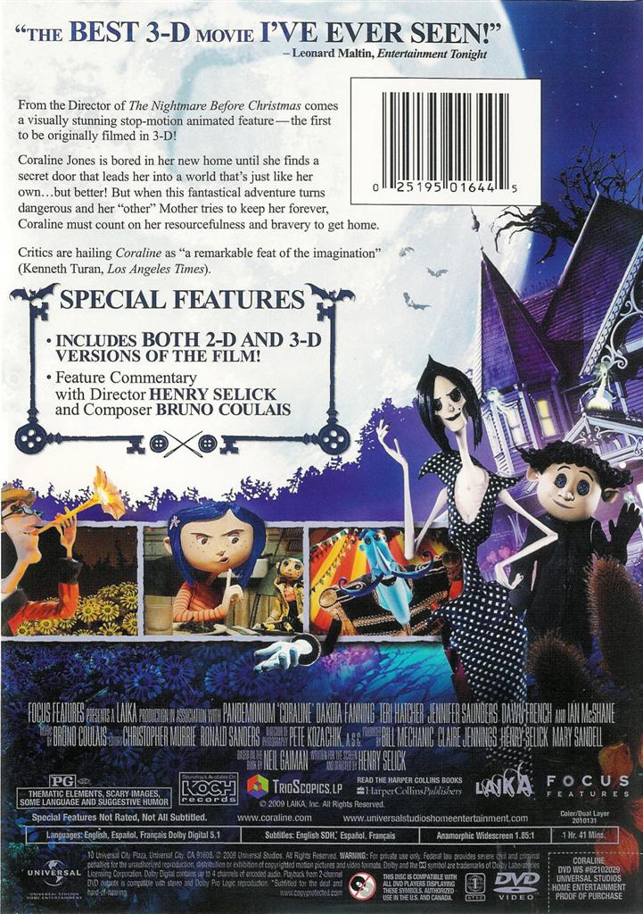 Coraline Includes 3D and 2D Versions DVD FREE Shipping Within