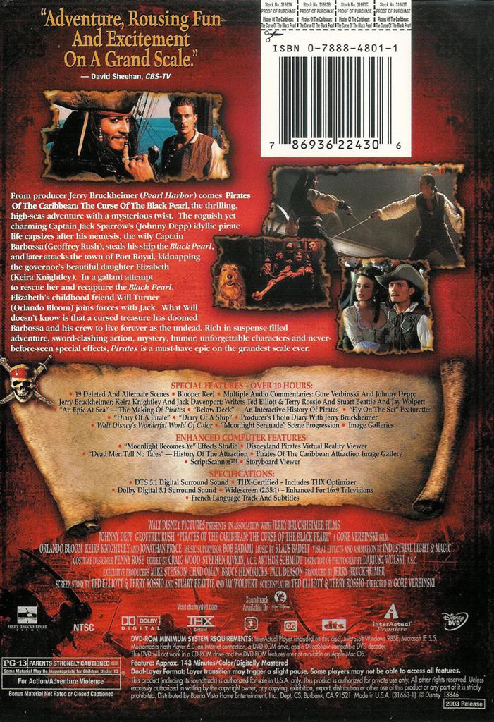 Pirates Of The Caribbean The Curse Of The Black Pearl 2 Disc Dvd Set Thx Dts 786936224306 Ebay 8727