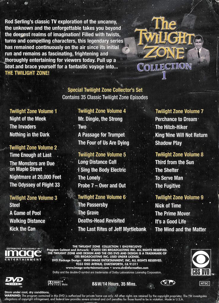 The Twilight Zone ~ Collection 1 ~ Vol. 1-9 ~ 9-Disc DVD Box Set ~ FREE ...