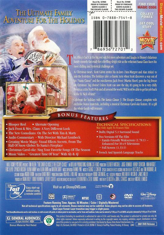 Walt Disney Santa Clause 3 The Escape Clause Dvd 